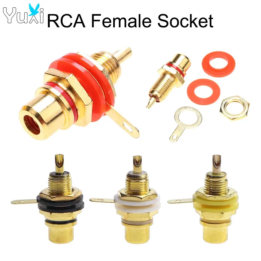 YuXi 2pcs Gold Plated RCA Female Socket Lotus Connector Chassis Panel Mount Adapter Audio Video AV Terminal Plug
