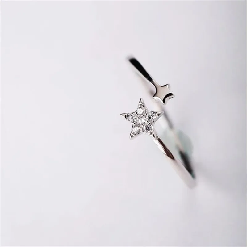 New Temperament Beautiful Flash Star 925 Sterling Silver Jewelry Personality Crystal Women Popular Opening Rings R114