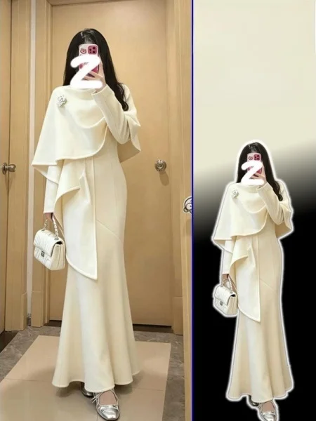 

plus Size Faion Set Casual Long Sve Dr Cowl Ne Design Ele Coat Sle Women's Spring Autumn New Arrival