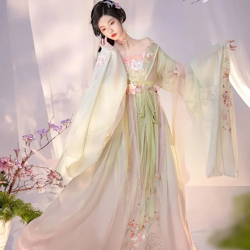 

Набор из 8 предметов LianShengWanWu WeiJin, платье Hanfu Dynasty, мультиаксессуар, синий, зеленый, розовый, летняя фея, комплект в традиционном китайском стиле