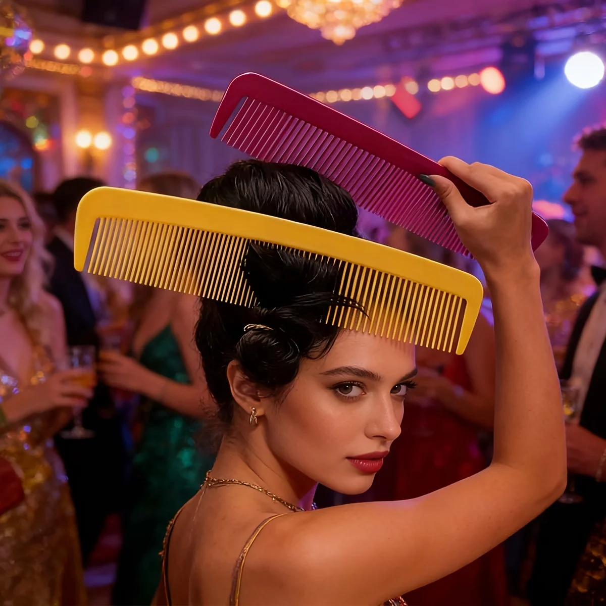 2 Pieces of Huge Comb Joke - Yellow + Rose Pink Giant Comb, A Comical Props for School Season and Stage Performances