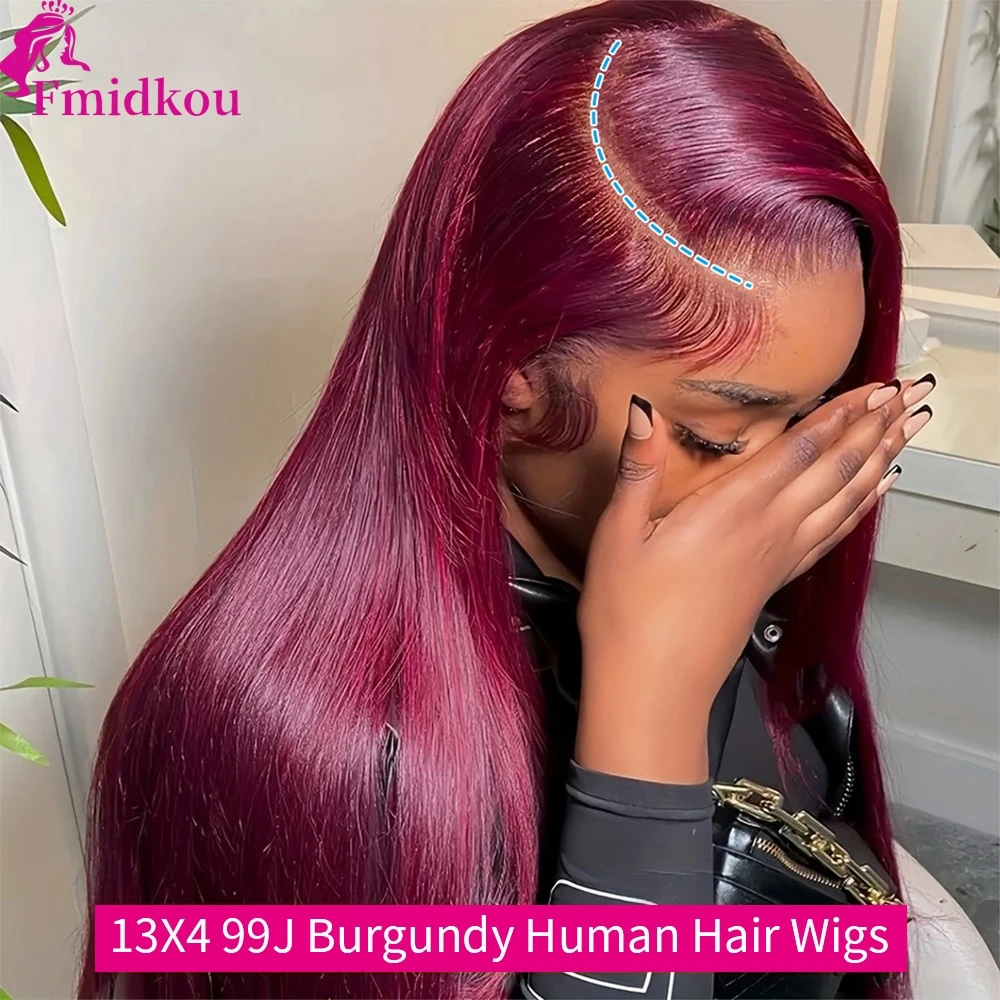 

200% Density Burgundy Human Hair 28 34 Inch Straight Human Hair Wigs Brazilian 13X4 Transparent Lace Chocolate Brown Human Hair