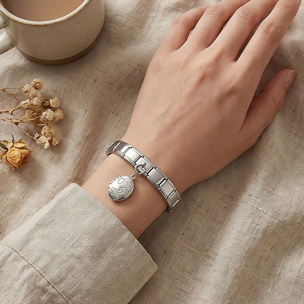 Offener Hochzeitstag-Anhänger aus Edelstahl, italienischer Charm-Anhänger, passend für 9mm Armbänder, DIY-Perlen-Schmuck für Damen und Herren, Geschenk – Detail 5