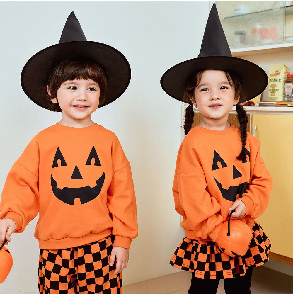 Jungen Mädchen Halloween Kürbis-Outfit Feiertagsparty Kinder Langarm Weiches Bequemes Set Atmungsaktives Kinder-Freizeit-Outfit Niedliches Zweiteiler-Set für Babys – Detail 5