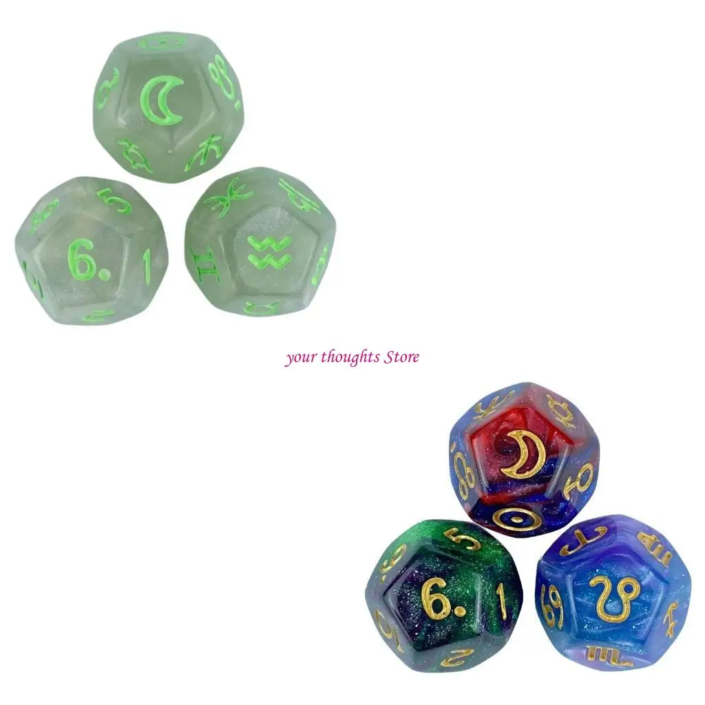 3pcs 타로트 카드 약 12면 점성술 다이스 별자리 신성 드라이스 4xBB