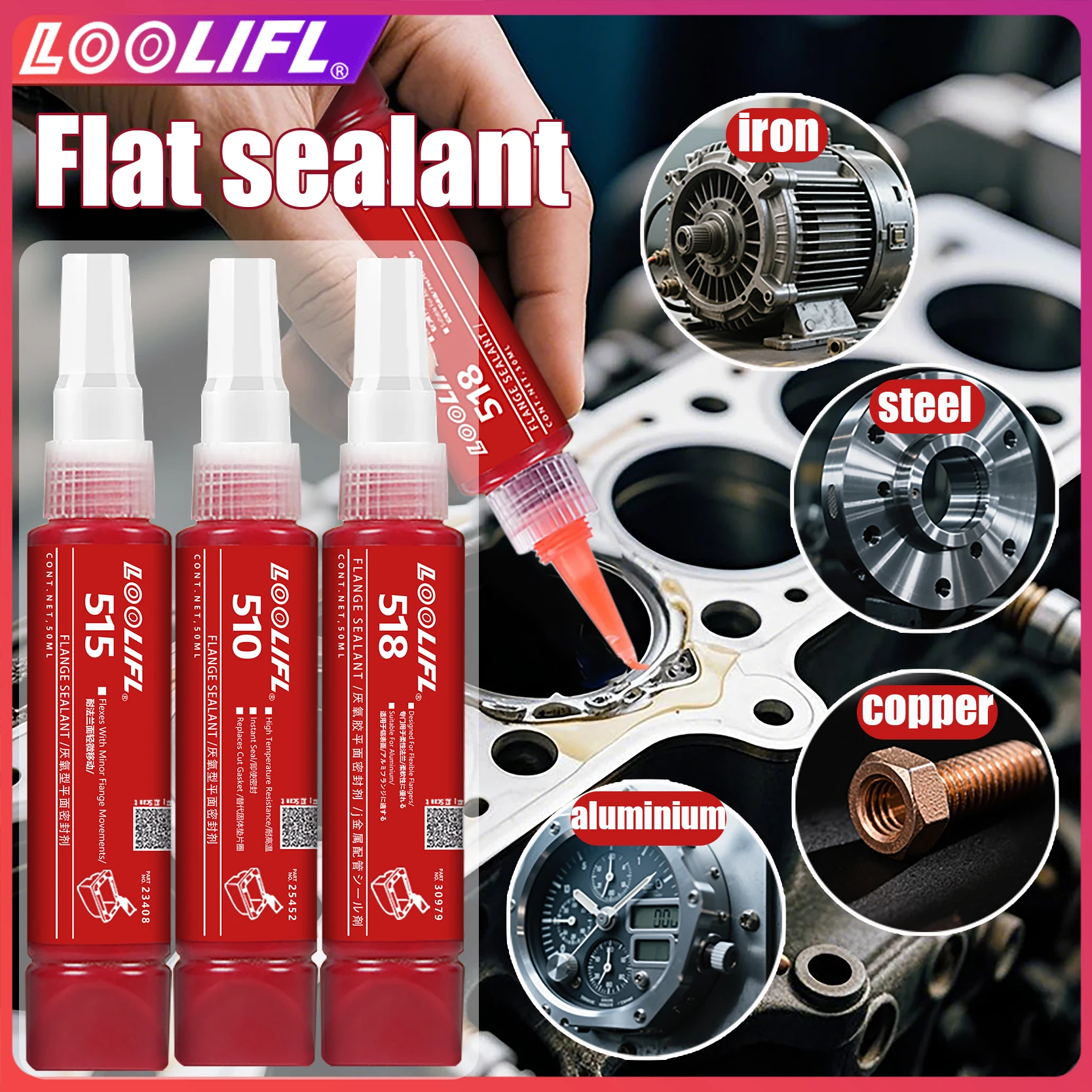 510 515 518 anaerobic planar sealant, liquid raw material belt, high temperature resistance, strong sealing,