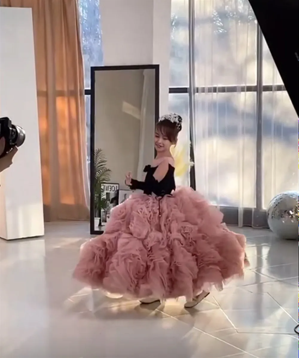 Abito da sposa per ragazza di fiore in velluto di lusso senza maniche fiori principessa abito da festa di compleanno abito da ballo per prima comunione personalizzato