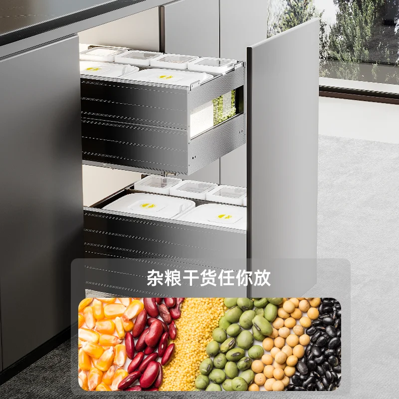 

Drawer type rice bucket double-layer embedded kitchen cabinet, storage blue, dry goods basket