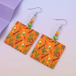 Fashion New Casual Party Accessories Green Orange Style Guitar Cocktail Pattern Acrylic Earrings For Women Elegant Girls Jewelry