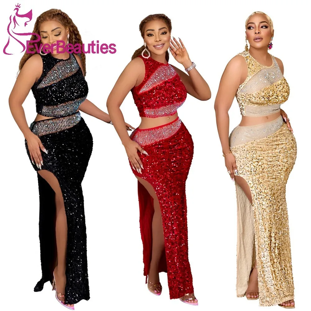 

Mermaid Sequin Vestidos Para Eventos Especiales Prom Dresses for Women Two Pieces Side Slit Party Dresses Vestidos De Gala