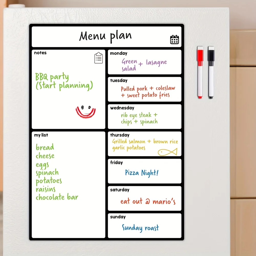 A3 Magnetic Whiteboard Fridge Calendar - Meal Planner And Shopping List Board - Memo Board And Family Planning Notice Board - We