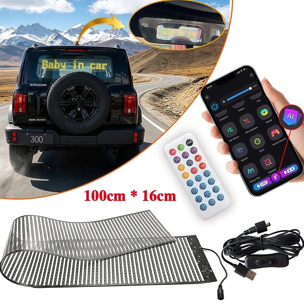 Car Windshield LED Devil Eyes Light 100x16cm, AI Voice Control, DIY Custom Text, LED Window Light Accessories for Truck SUV RV