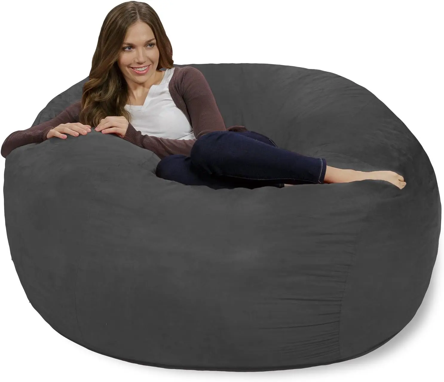 Bean Bag Chair: Giant 4' Memory Foam Furniture- Big Sofa with Soft Micro Fiber Cover - Charcoal