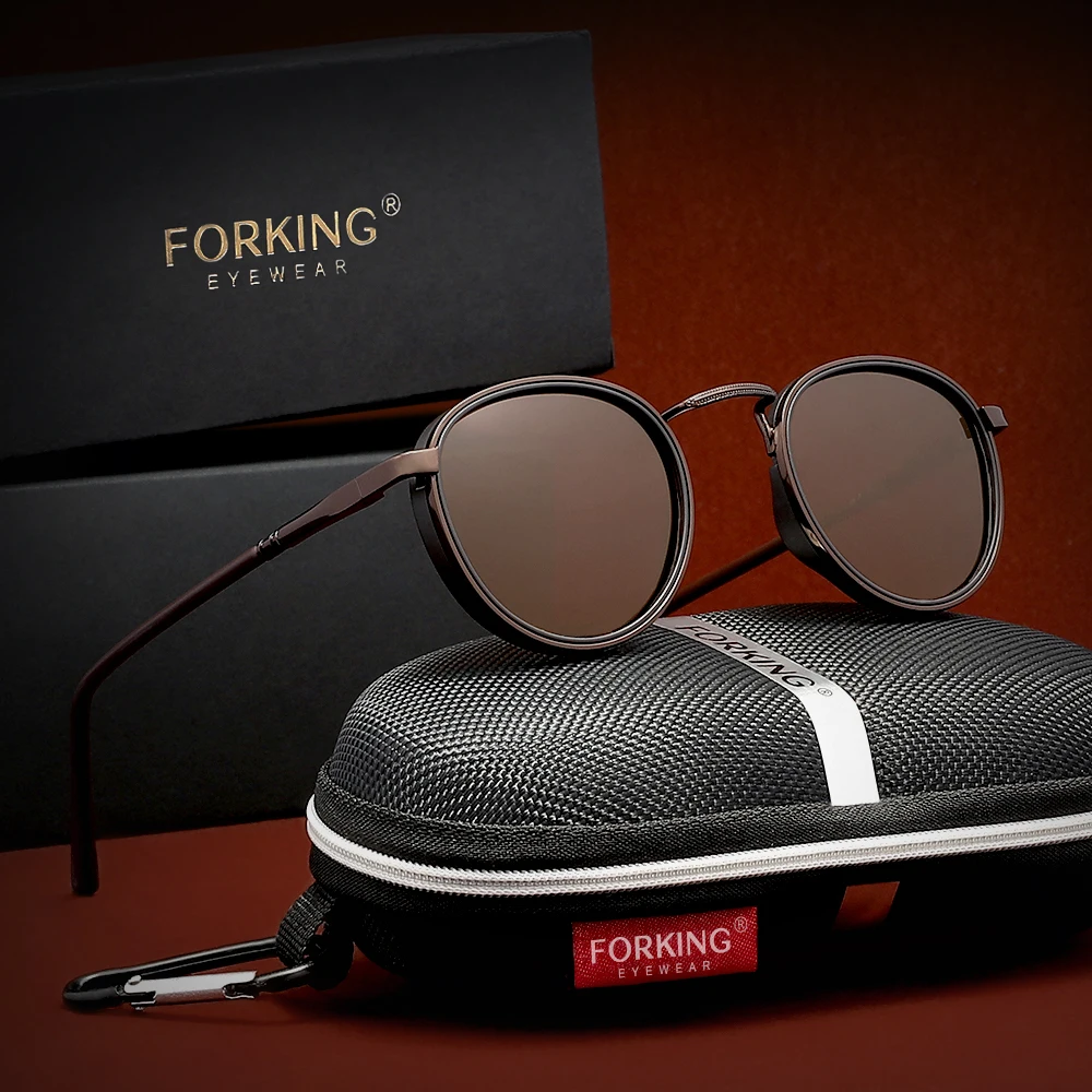 FORKING Modische Retro-Sonnenbrille mit rundem Rahmen für Herren, polarisiert, UV400, für Damen, lässige Fahrbrille, Oculos