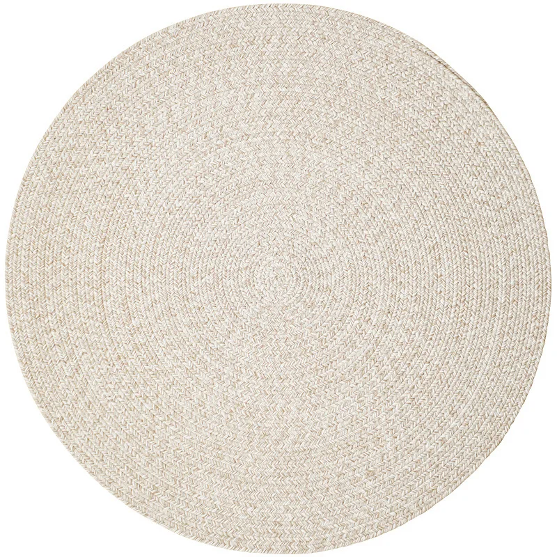

Light beige cotton and linen woven living room coffee table round pad study bedroom modern simple handmade round