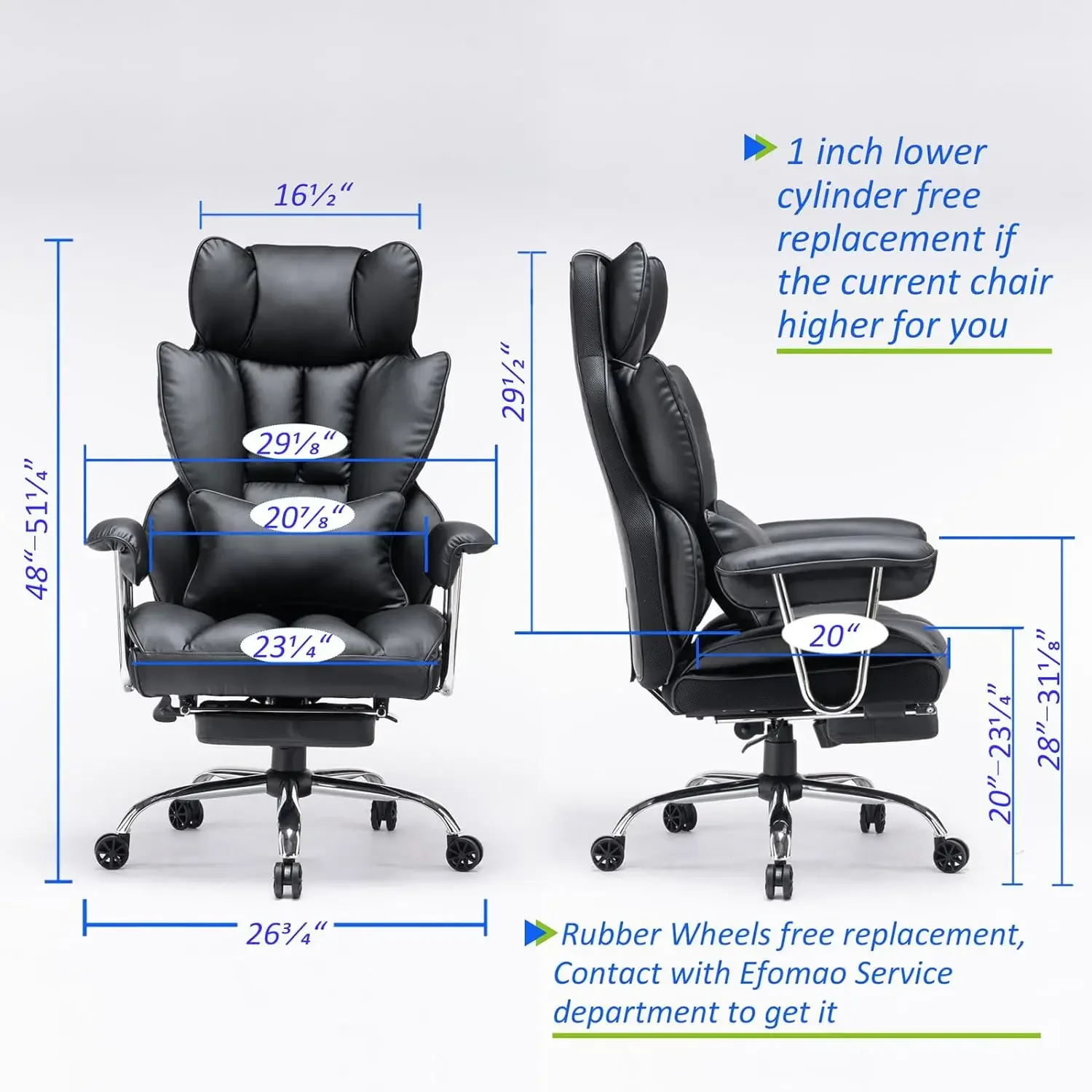 Desk Office Chair 400LBS, Big and Tall Office Chair, PU Leather Computer Chair, Executive Office Chair with Leg Rest and Lumbar