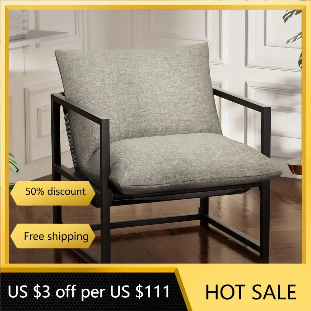 Metal Framed Living Room Chairs Support 300lb, Comfy Lounge Armchair with Soft Cushion for Bedroom, Reading, Balcony, Office