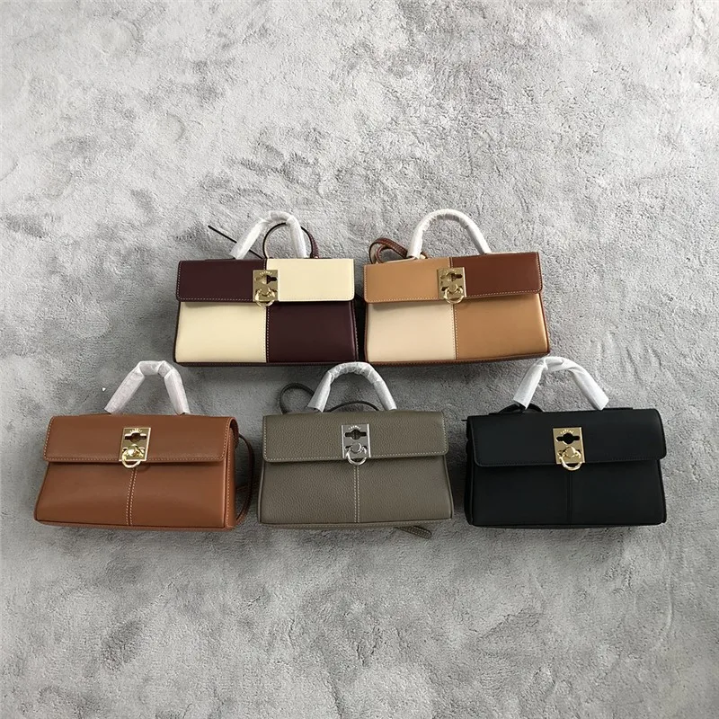 

Light Luxury Minority Cowhide Handbags Women Flip Checkerboard Color Matching Purses Versatile Commuter Portable Crossbody Bag