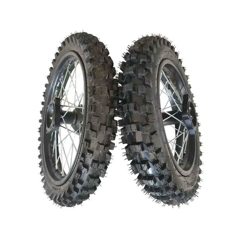 

STLFNew Complete Set Off-Road Motorcycle Tires with 14inch Front Wheel12inch Rear Wheel High-Tooth Iron Rims SDG Black Drum Core
