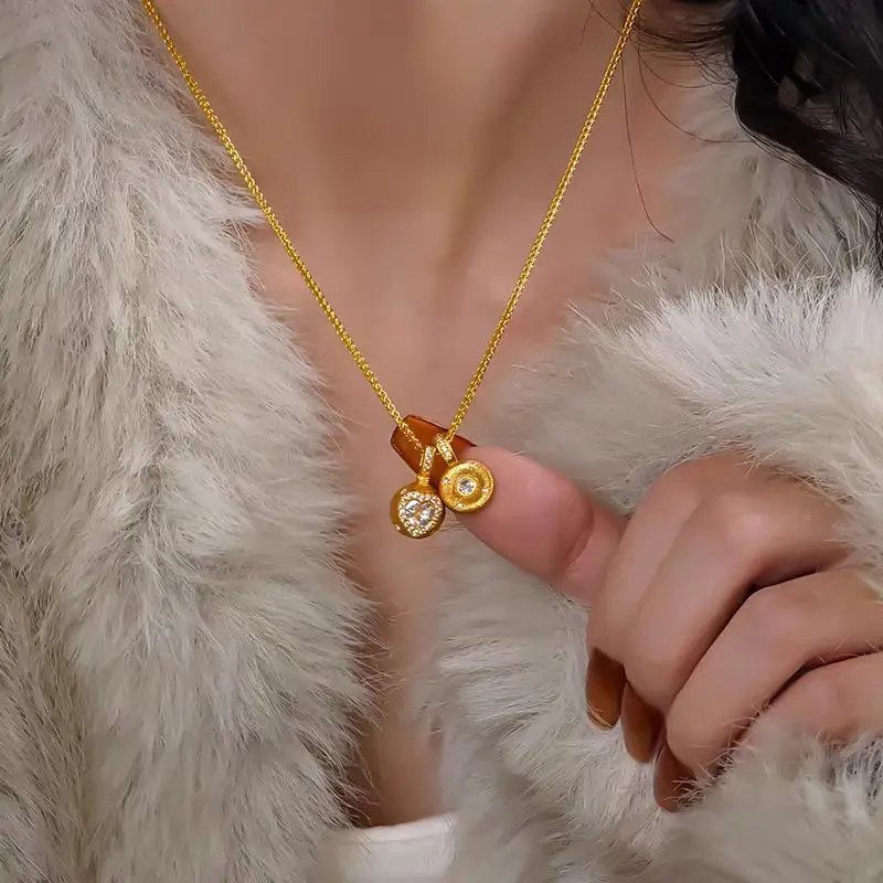 

Cute Heart Bean Necklace for Women, 24K Gold, AU999 | Adorable heart beans on elastic chain with "Sweet" engraving, playful char