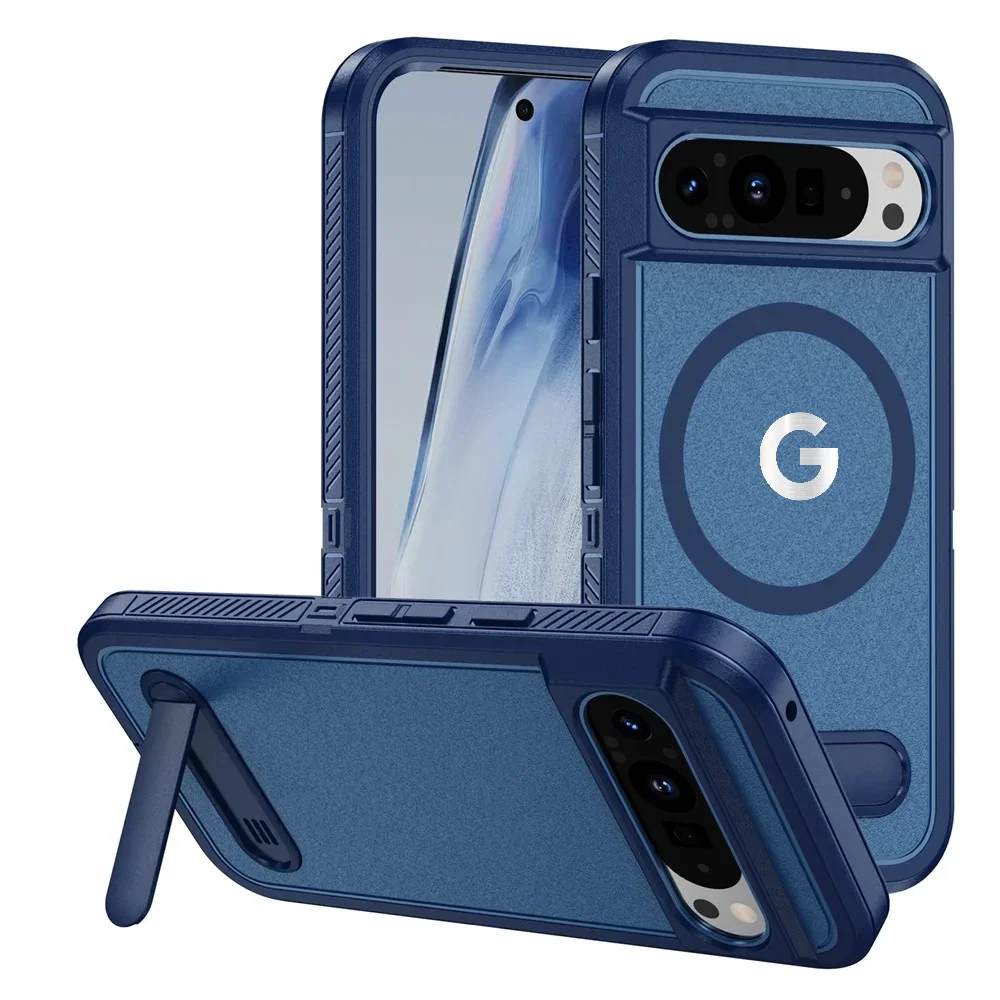 حافظة معززة مضادة للصدمات هجينة PC + حافظة من البولي يوريثان الحراري لهاتف جوجل بيكسل 10 9 برو XL 8A Pro حامل غير مرئي للشحن اللاسلكي غطاء مانع للانزلاق