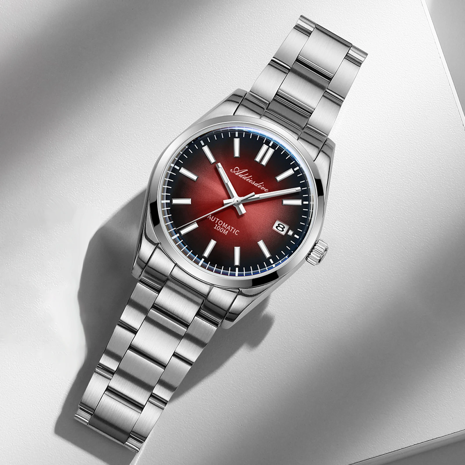 ADDIESDIVE Gradient Red Automatic Watch For Men AD2071 reloj hombre AR Coated Waterproof  Mechanical Watches Super Luminous NEW