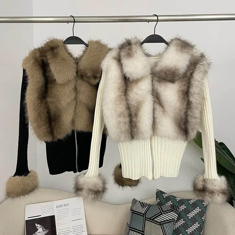 

OFTBUY Knitwear Patchwork Eco-Friendly Fur Sweater Women Long Sleeve Cuddly Designer Knitted Spring Faux Fur Sweater Cardigan