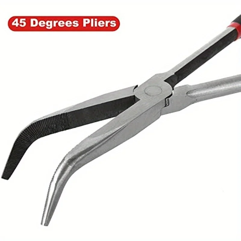 11 inch Needle Nose Pliers Set 4 Pack Long Nose Pliers Set Straight Long 45 90 Deg Needle Pliers and Long Reach Circ