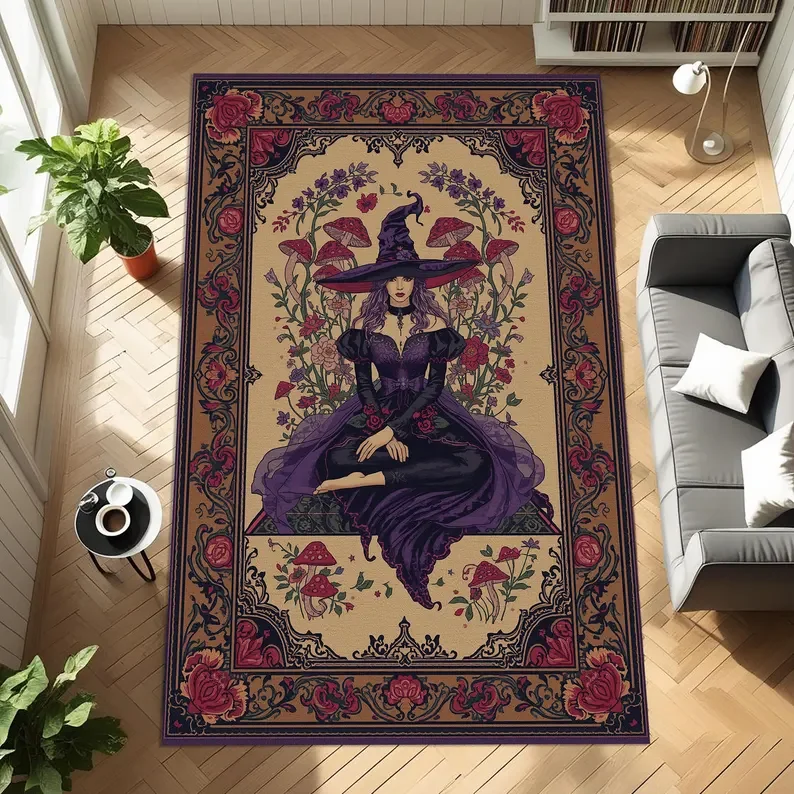Gothic Floral Rug Purple Witch Magic Rug Elegant Purple Gothic Rug for Your Sacred Sanctuary Living Room Sofa Rug Bedroom Rug