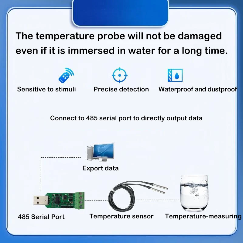 High-precision 485 temperature sensor waterproof temperature measurement probe Modbus acquisition module