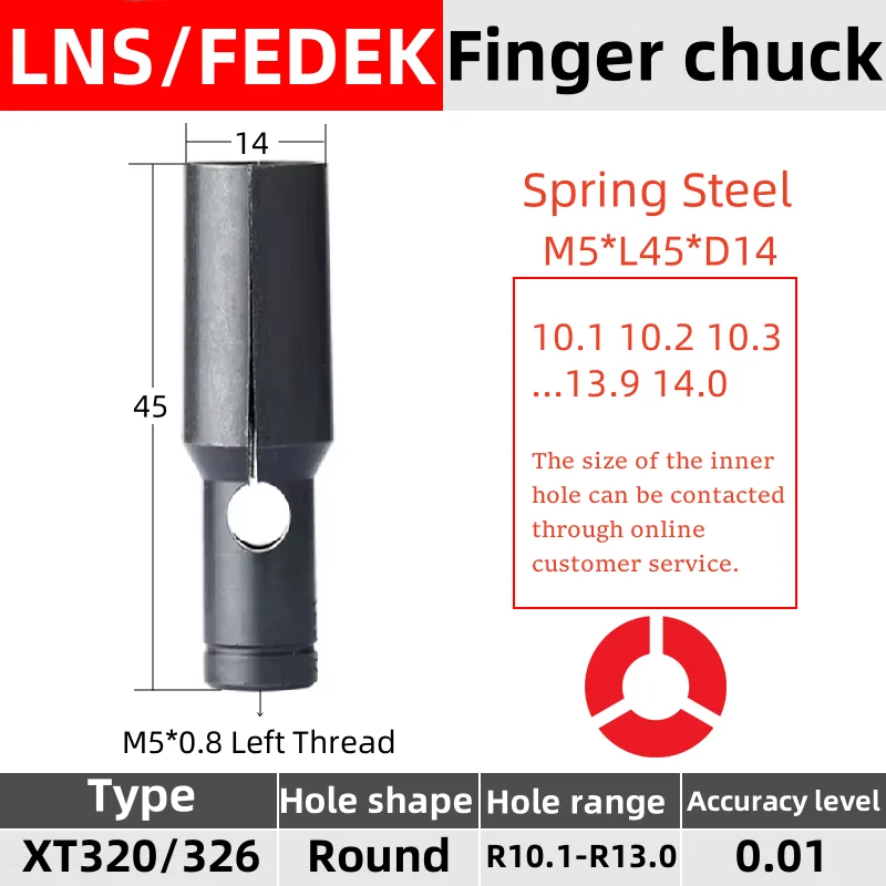 M5 LNS XT320 S2  Fedek Barload Automatic Bar Feeder  Left Thread  Finger Chuck Spring Steel collet