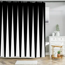 Black White Stripes Pattern Texture Shower Curtains Geometry Bathroom Waterproof Polyester Bath Curtain Home Decor with Hooks