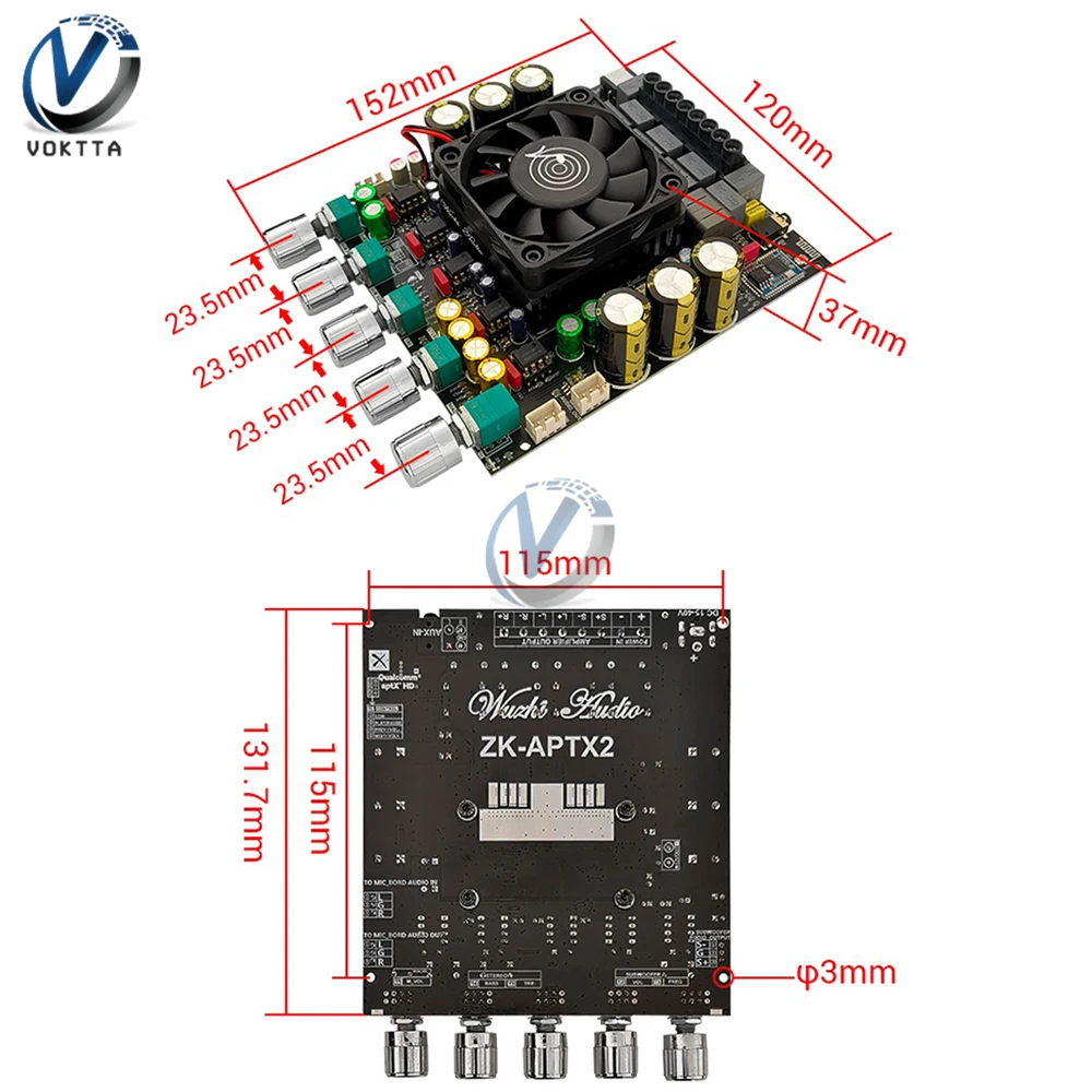 ZK-APTX2 Bluetooth 5.0 Subwoofer Amplifier Board 2*220W+400W 2.1 Channel Audio Stereo Amplifier Board TPA3223 Bass AMP Equalizer