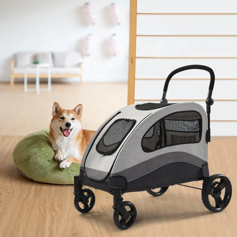 Outdoor linen material pet stroller grey stable pet stroller for 60kg large dogs