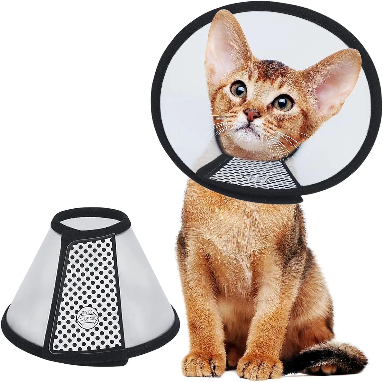 

TONG Adjustable Recovery Pet Cone Lightweight Plastic Elizabethan Collar for Cats Mini Dogs and Rabbits