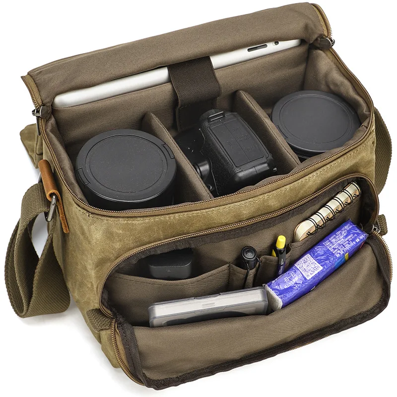 Wear resistant retro wax printed canvas photography bag for men, single shoulder micro reverse bag Digital camera bag
