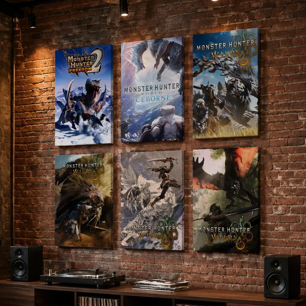 M-monster Hunter Anime Framed Wall Painting Wood Framed Wall Art Print For Bedroom Living Room Hallway Office Home Decor