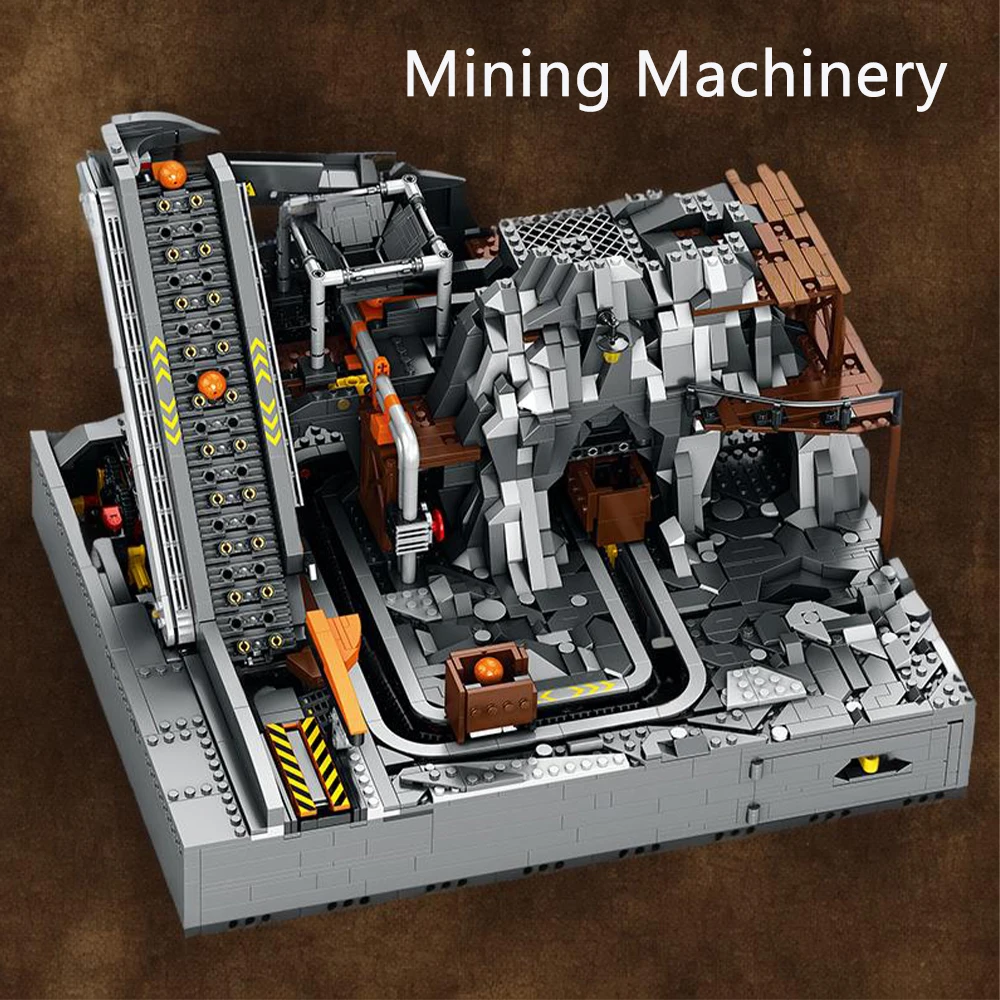 3338PCS Building Block Toy Motorized Mine Tunnel Machinery Brick Set DIY Mechanical Ball Run Diorama Collectible Tabletop Decor