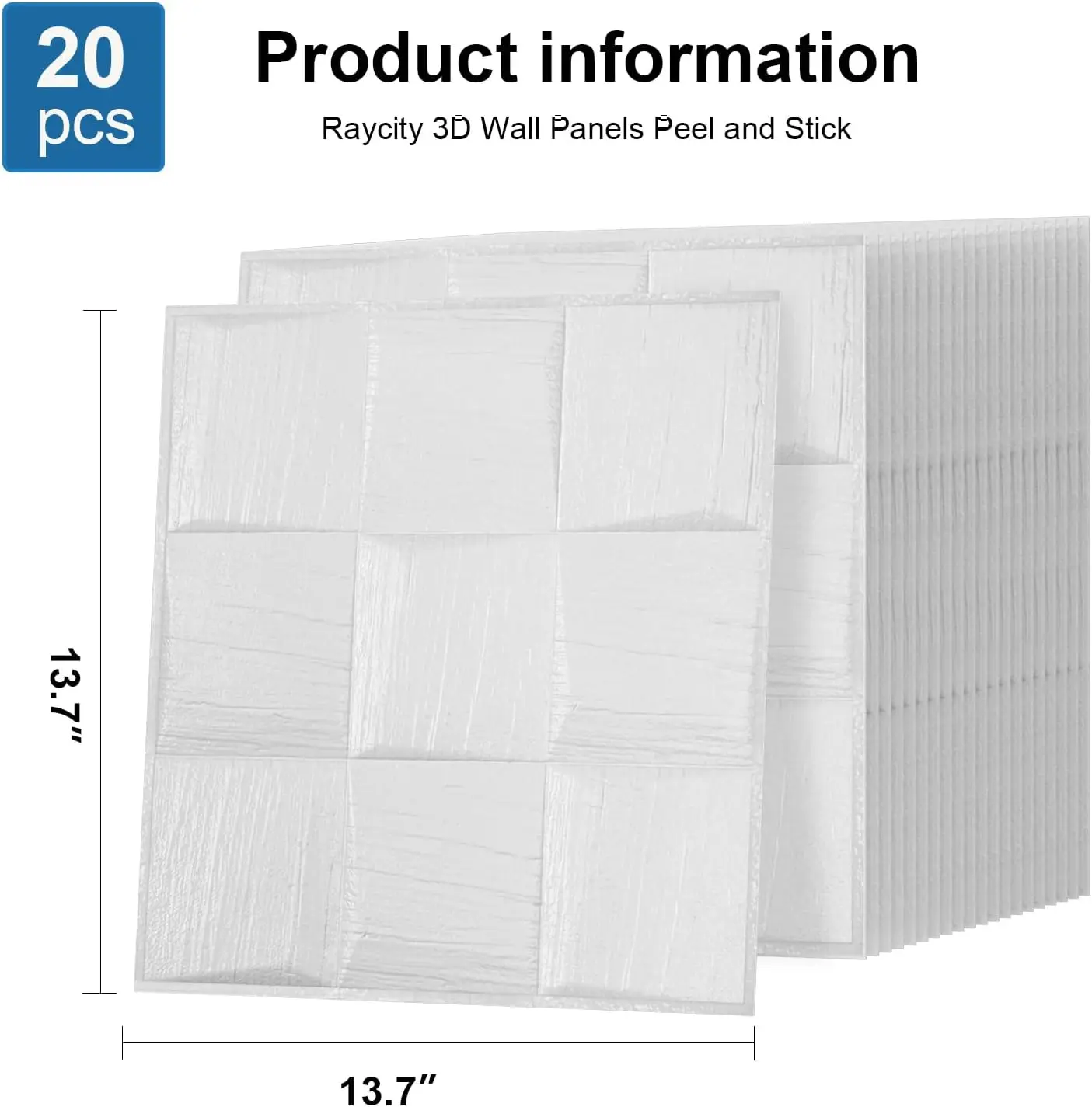 Painéis de parede autoadesivos texturizados 3D, papel de parede de tijolo branco para paredes, casca e vara, 20pcs, 13,7 "* 137"