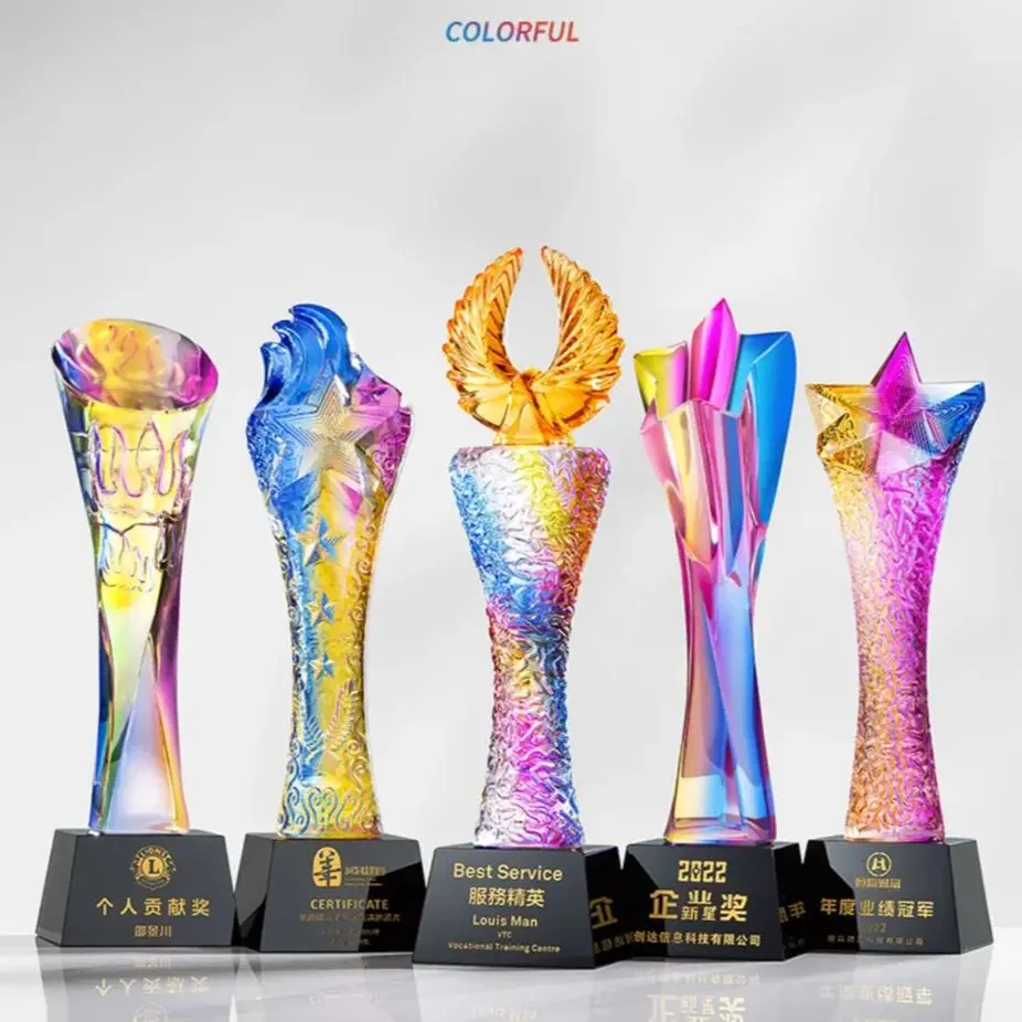 Trophée en verre de cristal personnalisé, artisanat créatif, Souvenir, prix en verre lumineux