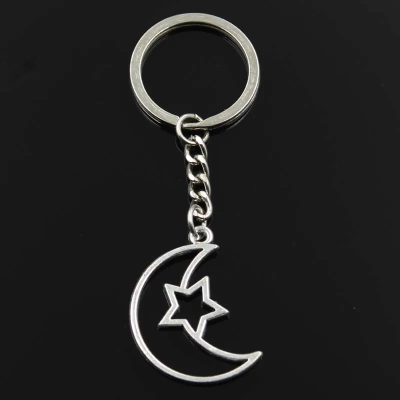 New Fashion Keychain 36x25mm Hollow Moon Star Pendants DIY Men Silver Color Car Key Chain Ring Holder Souvenir For Gift