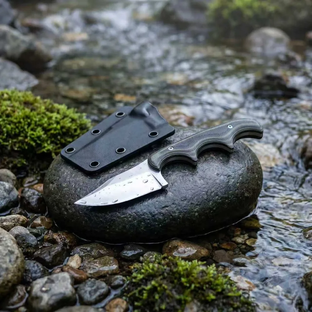 Image of Mini-Taschenmesser mit Vollklinge 2,05 Zoll 8Cr13Mov Feststehende Klinge Zweifarbiger G10-Griff mit Scheide EDC Outdoor-Camping-Werkzeug