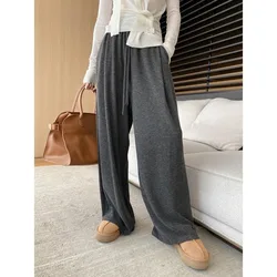 Sweatpant elástico de cintura grossa, calça jogger cinza, calça casual, outono, 2024