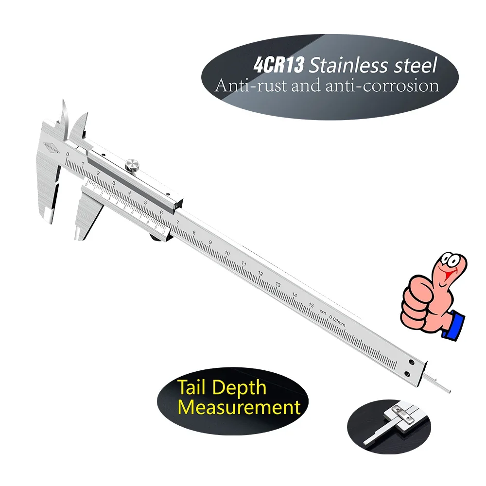 Stainless Steel Vernier Caliper 0-100mm, 0-150mm, 0-200mm, 0-300mm Metal Caliper High Precision Oil Level Measurement Hand Tool