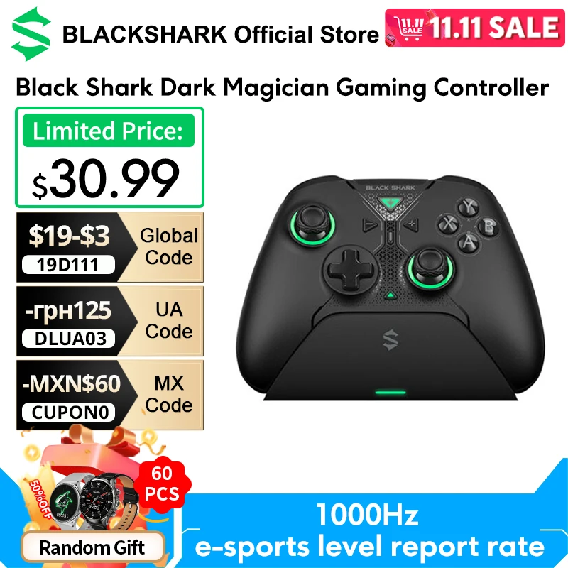 Global Version Black Shark Dark Magician Gaming Controller 1000Hz Wired Report Rate 12-bit ADC 4096 Joystick Sampling Points