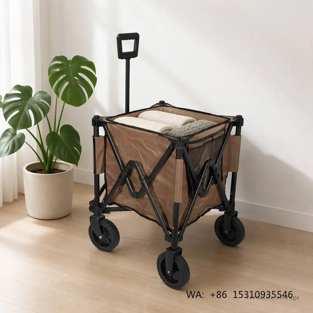 Folding Utility Cart Heavy Duty Collapsible Utility Wagon Garden Cart with Wheels Rolling All Terrain Camping Beach Trolley