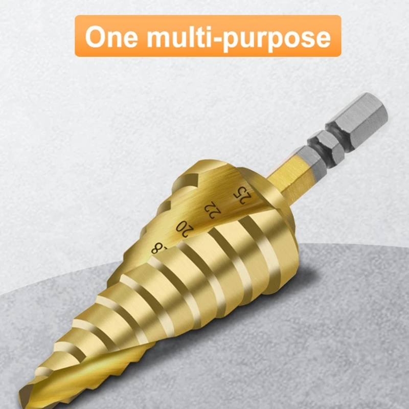 A2UD 6-25mm Punta conica a gradino a forma pagoda con codolo esagonale a spirale HSS per rivestimento in titanio per foratura