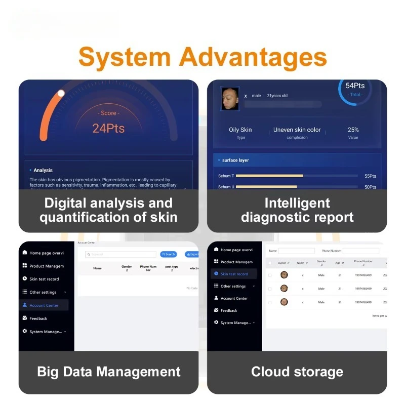 محلل كاشف الجلد آلة الوجه الماسح الضوئي آلة تحليل الجلد مع جهاز تحليل الجلد Ipad ثلاثي الأبعاد