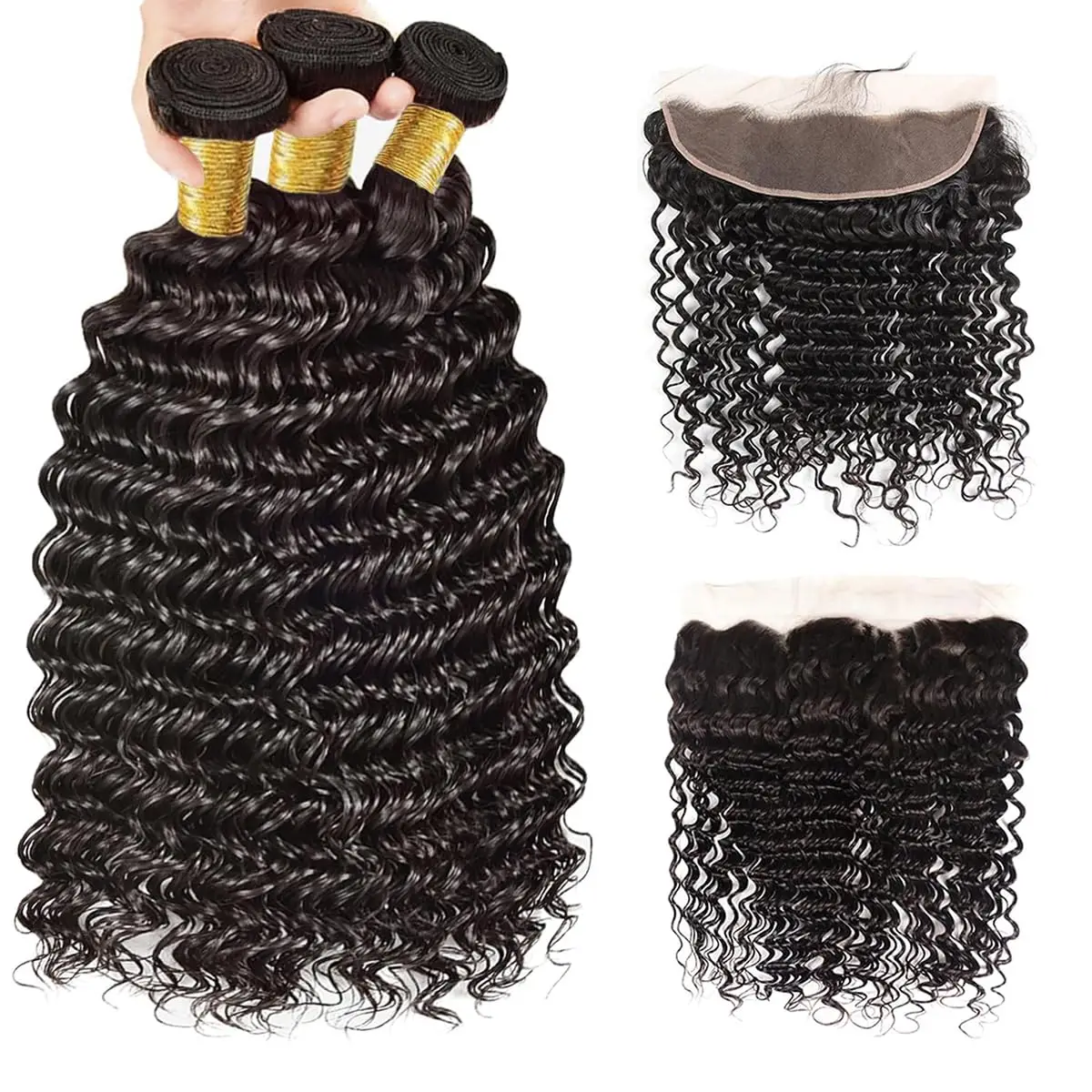 28 30 32 Inch Deep Wave Bundles with 13x4 HD Lace Brazilian Remy Hair Bundles for Black Women Lace Closure Bundles