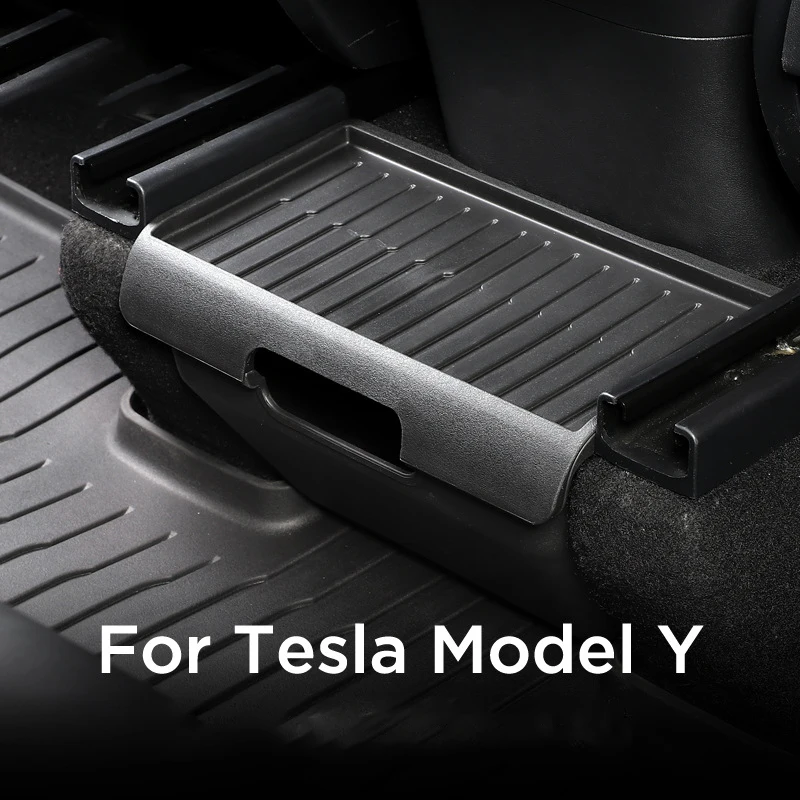 For Tesla Model Y Rear Center Console Storage Box TPE Organizer Box With Cover Trash Can Under Seat Car Accessories